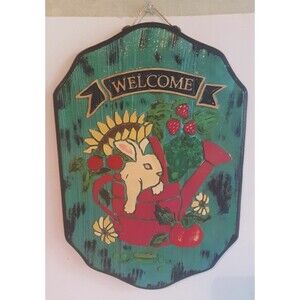 Rabbit Welcome Door/Wall Hanging Spring Easter Summer Farmhouse Wooden Cottage